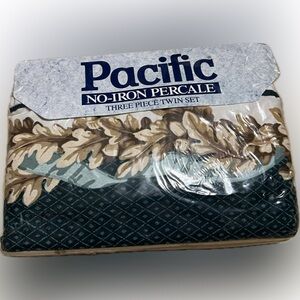 Vintage New Pacific No-Iron Percale Twin Set Leaf Bedding Linens 3 Piece